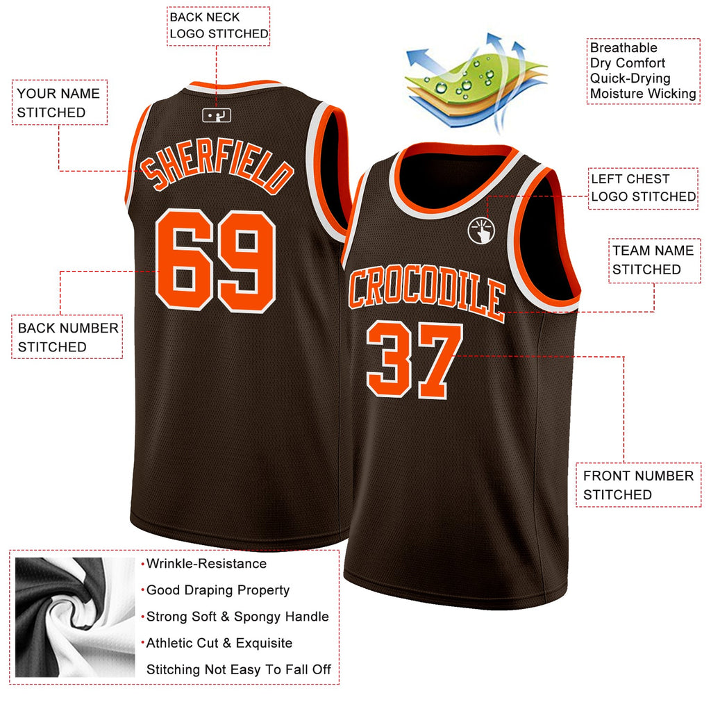 Custom Brown Orange-White Authentic Basketball Jersey