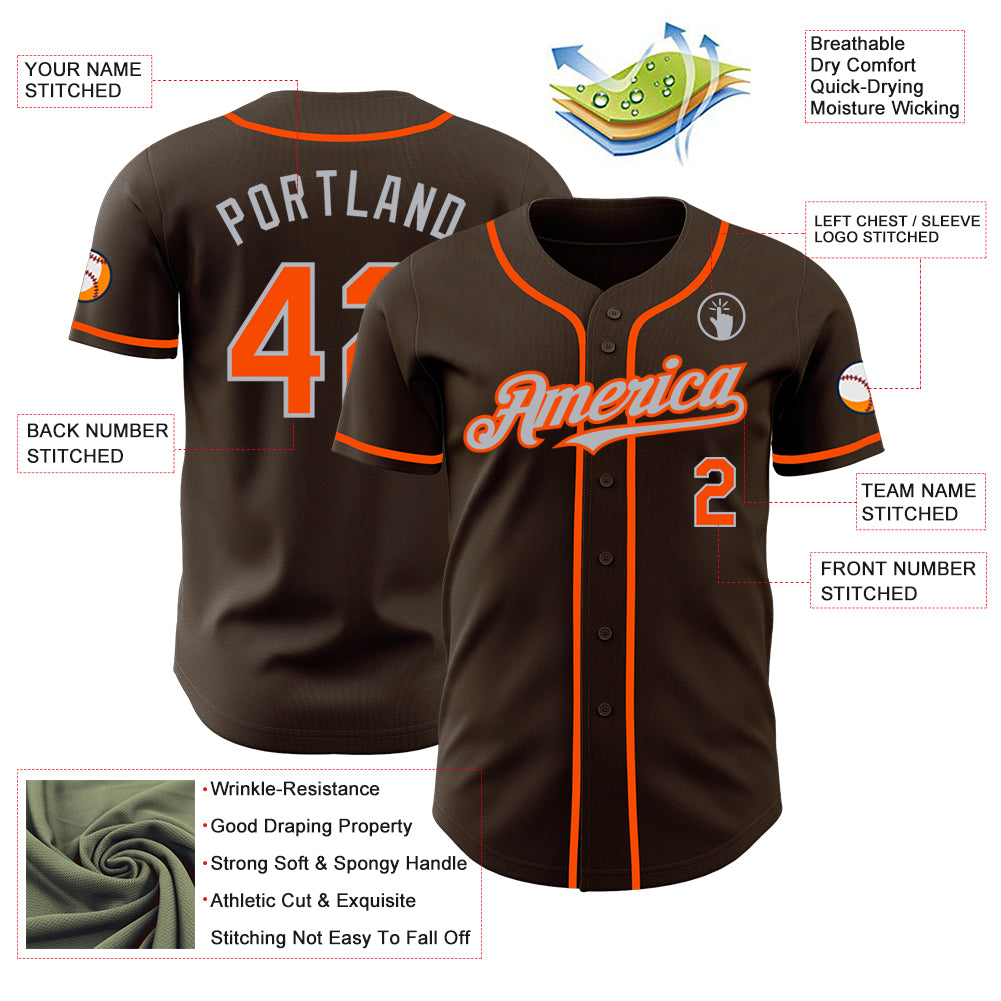 Custom Brown Orange-Gray Authentic Baseball Jersey