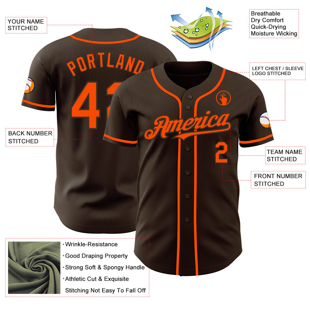 Custom Brown Orange Authentic Baseball Jersey