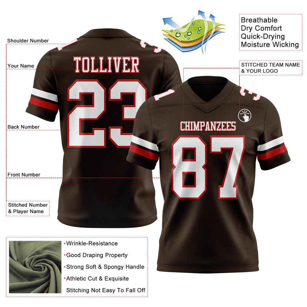 Custom Brown White-Red Authentic Football Jersey