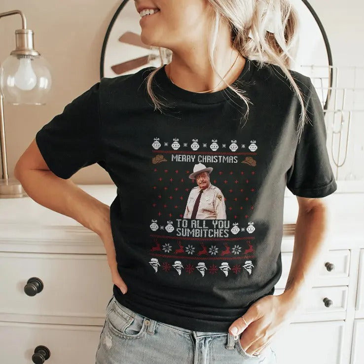 Buford T. Justice Merry Christmas To All You Sumbitches Ugly Christmas T Shirt