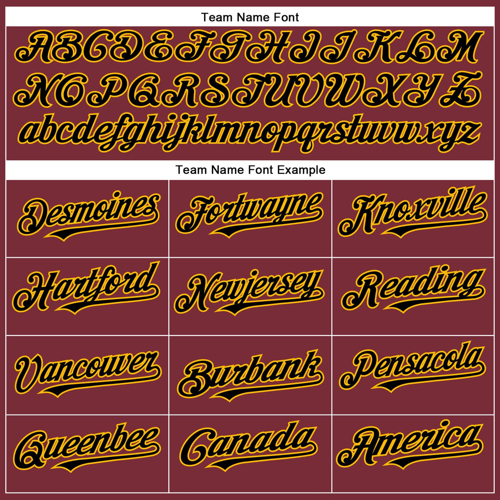 Custom Burgundy Black-Gold Authentic Baseball Jersey