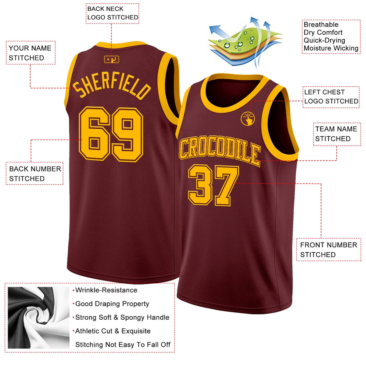 Custom Burgundy Gold Authentic Basketball Jersey