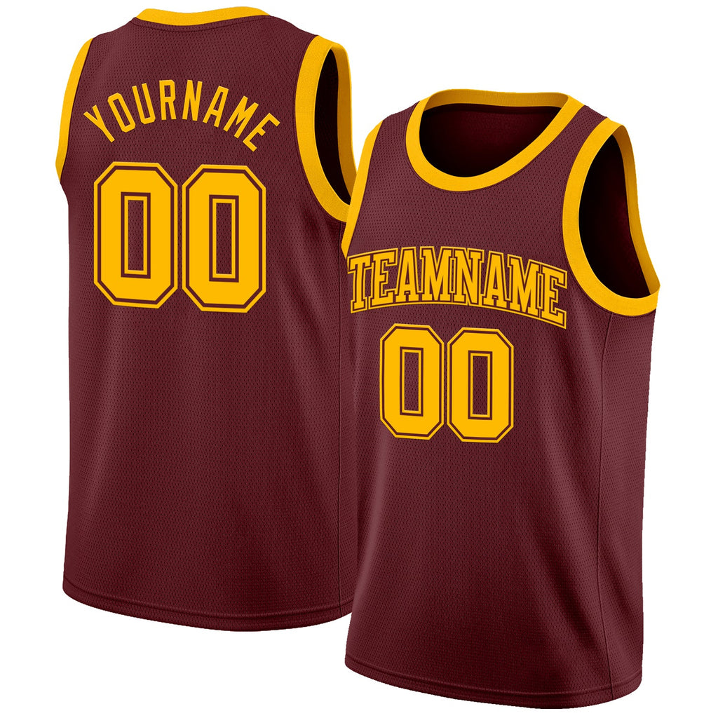 Custom Burgundy Gold Authentic Basketball Jersey
