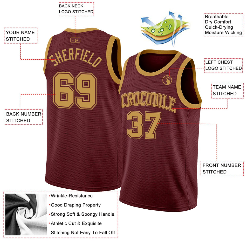 Custom Burgundy Old Gold Authentic Basketball Jersey