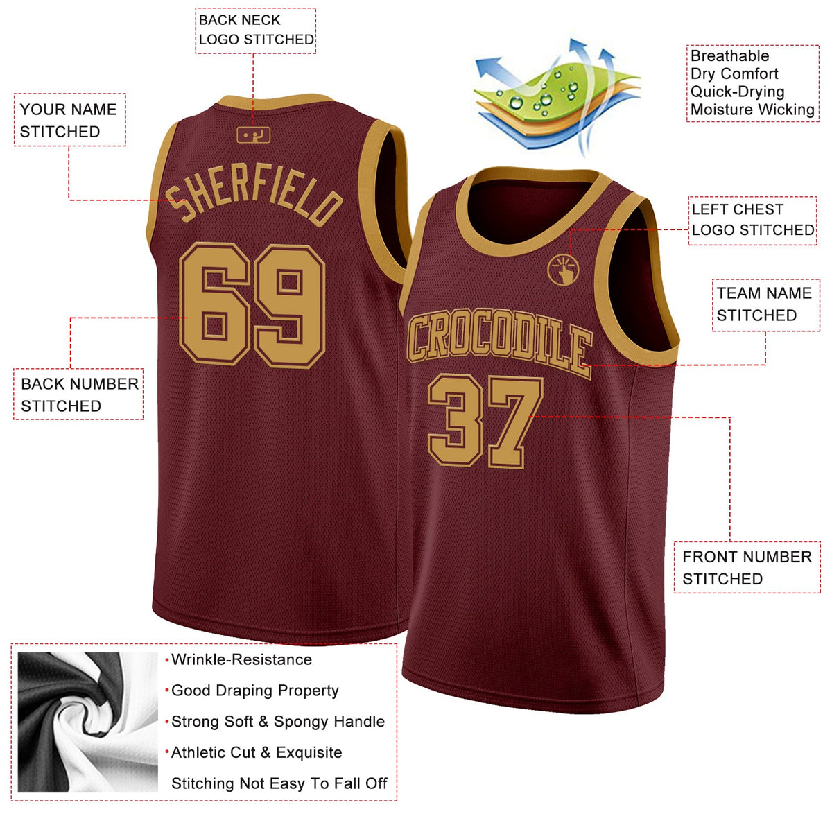Custom Burgundy Old Gold Authentic Basketball Jersey