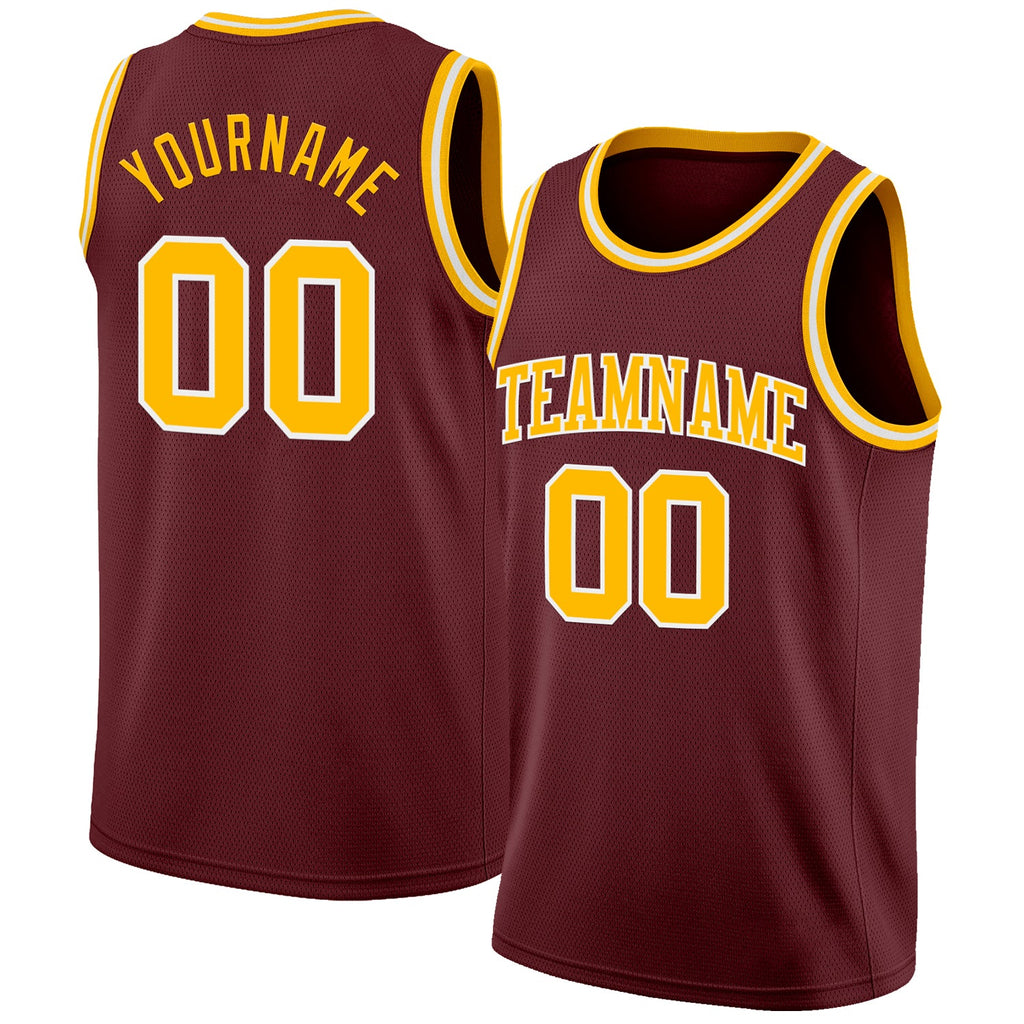 Custom Burgundy Gold-White Authentic Basketball Jersey
