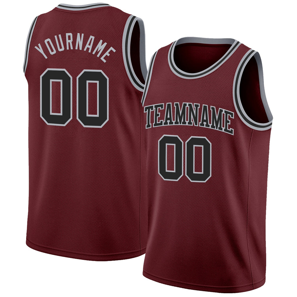Custom Burgundy Black-Gray Authentic Basketball Jersey