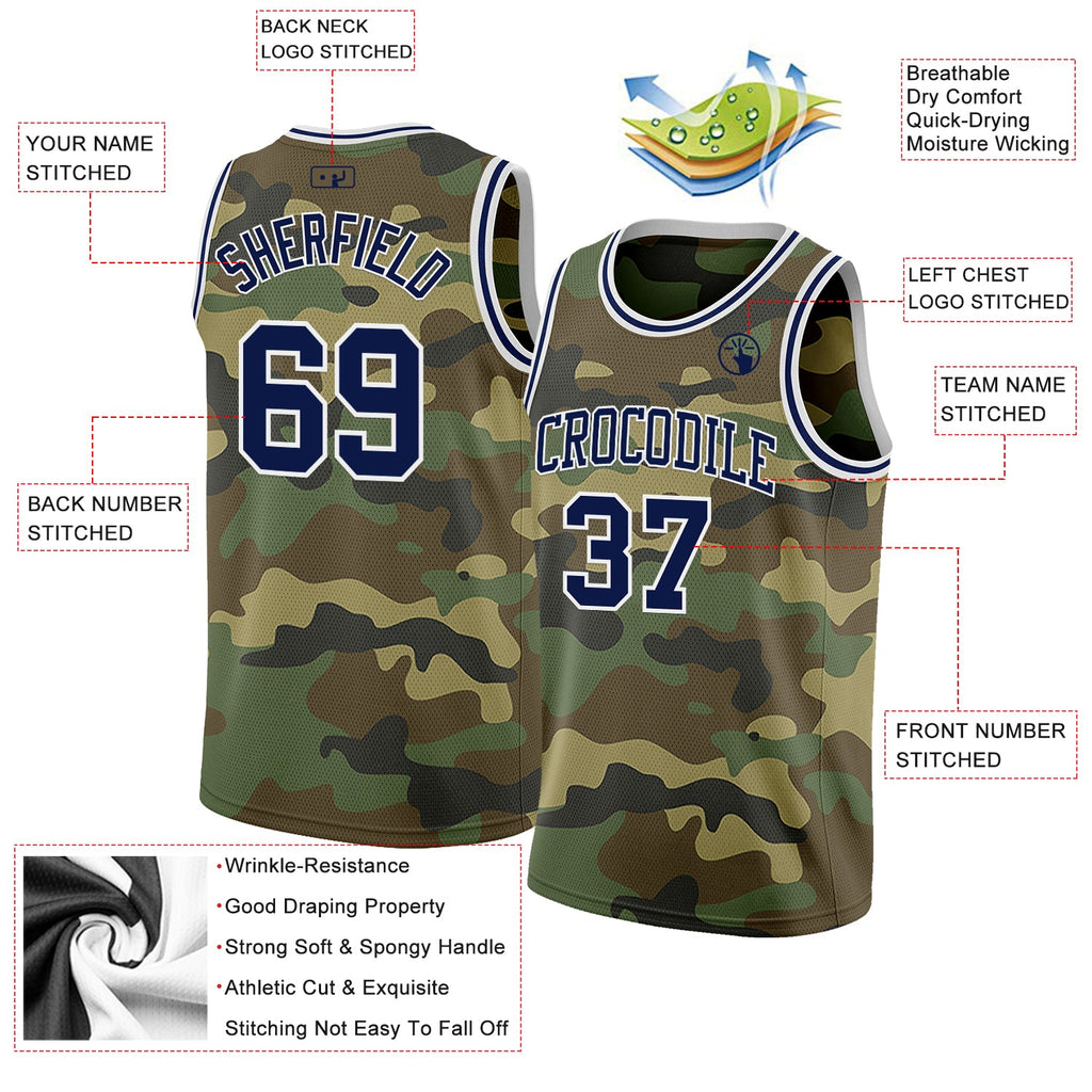 Custom Camo Navy-White Authentic Salute To Service Basketball Jersey