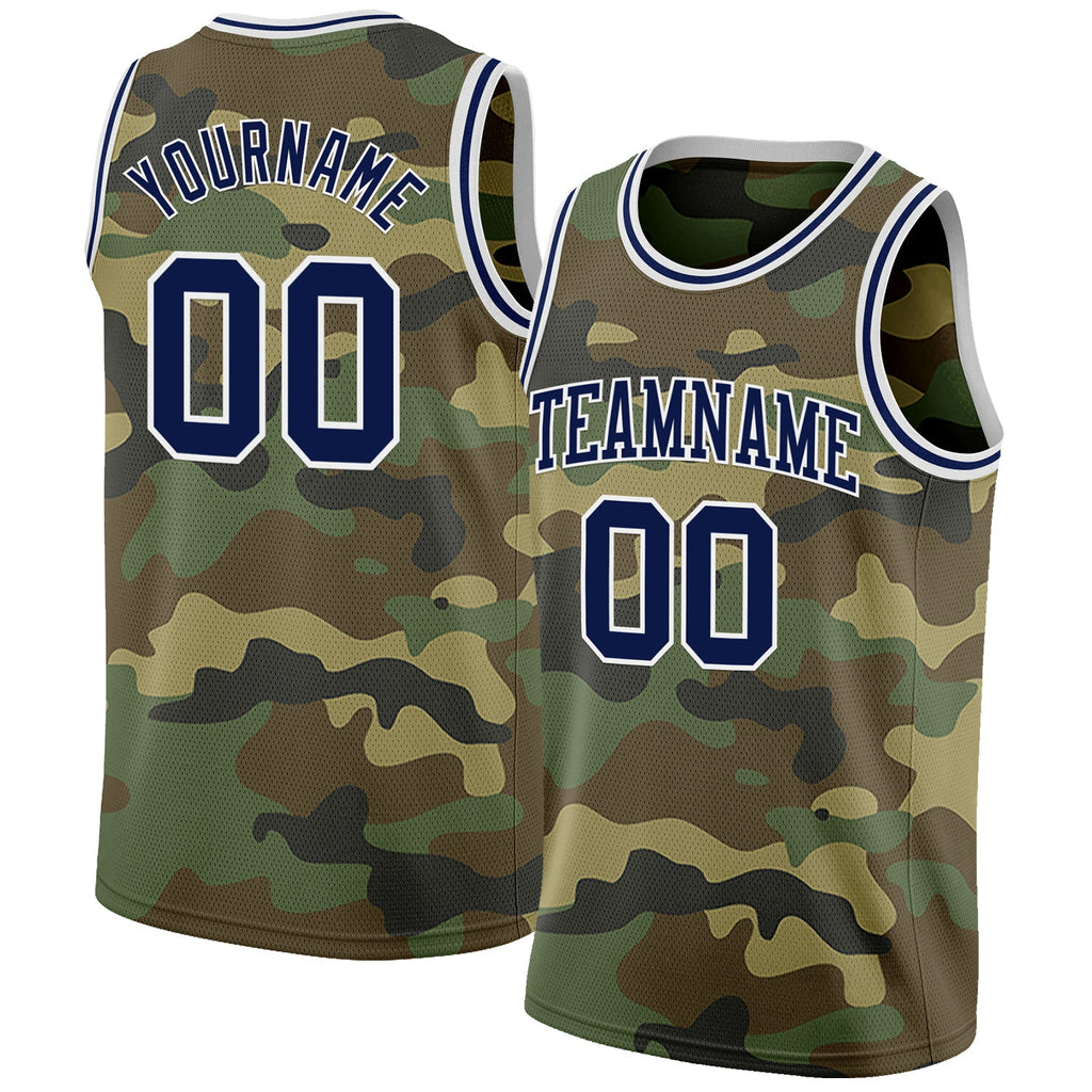 Custom Camo Navy-White Authentic Salute To Service Basketball Jersey