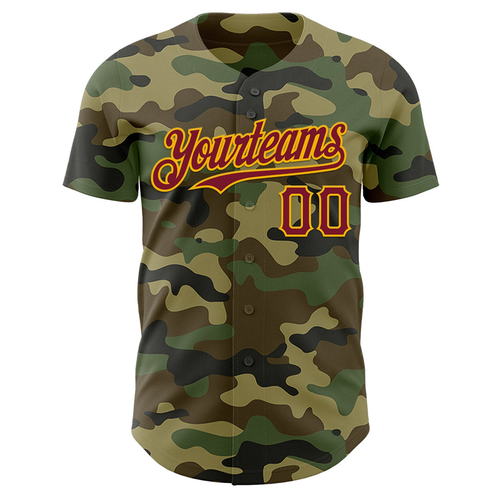 Custom Camo Crimson-Gold Authentic Salute To Service Baseball Jersey