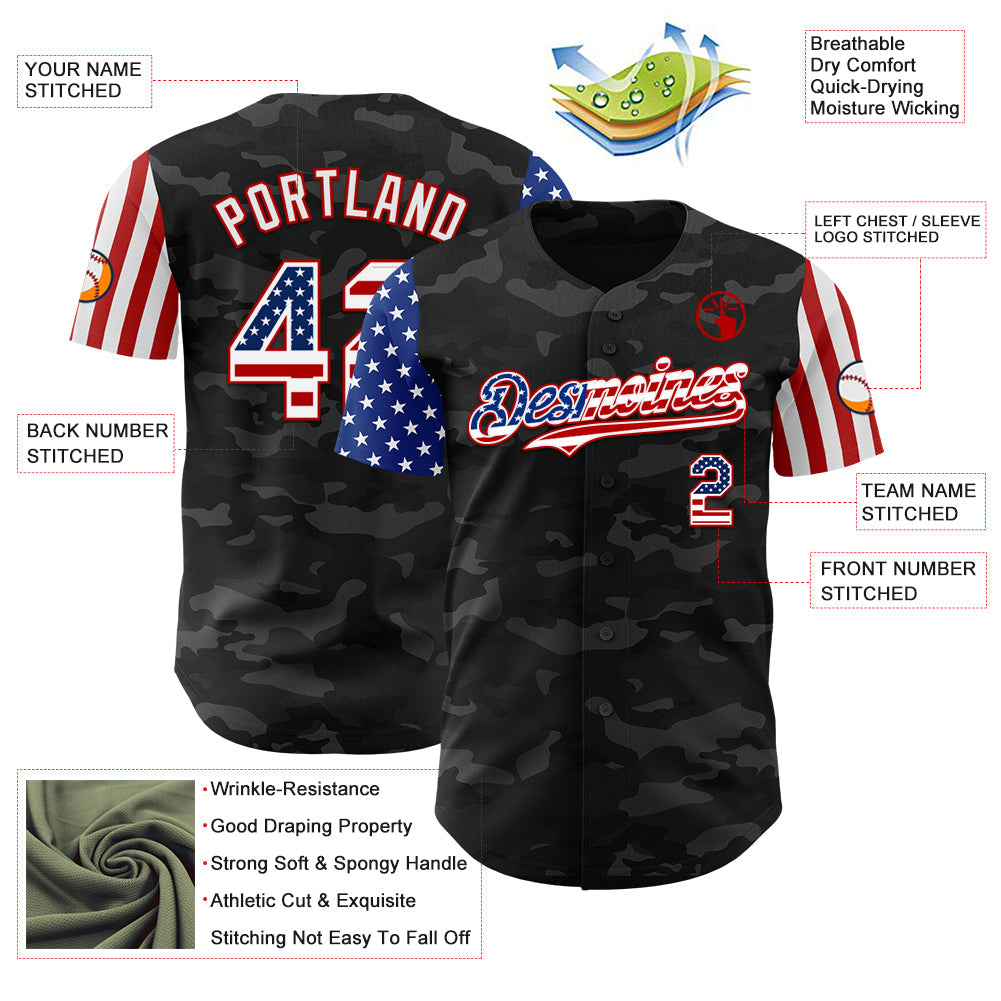 Custom Camo USA Flag White-Red 3D Authentic Salute To Service Baseball Jersey