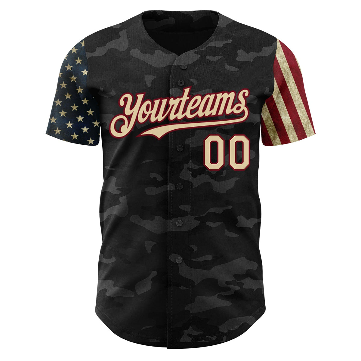 Custom Camo Cream-Crimson 3D American Flag Authentic Salute To Service Baseball Jersey