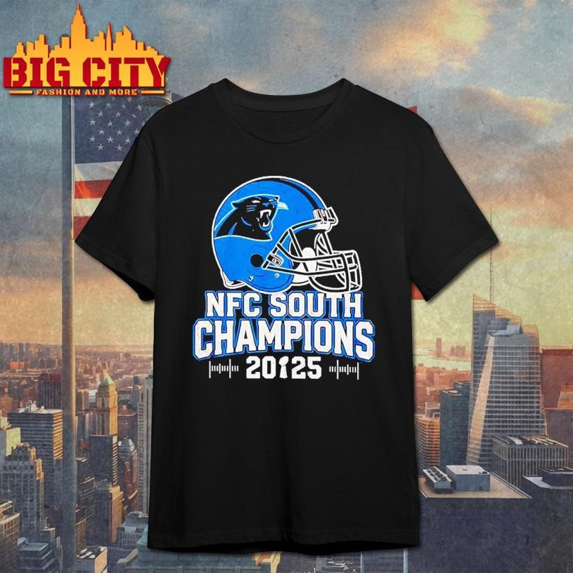 Carolina Panthers NFC South 2025 Champions helmet shirt