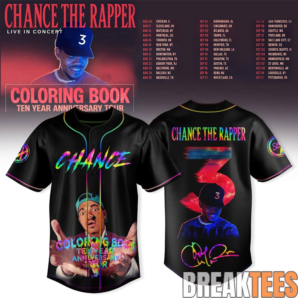 Chance The Rapper Coloring Book 10 Year Anniversary Tour Baseball Jersey