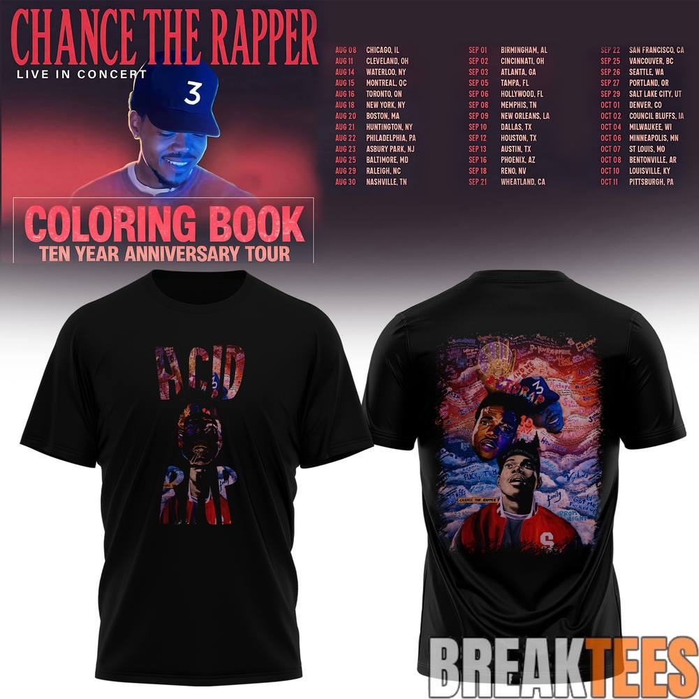 Chance The Rapper Coloring Book 10 Year Anniversary Tour Shirt