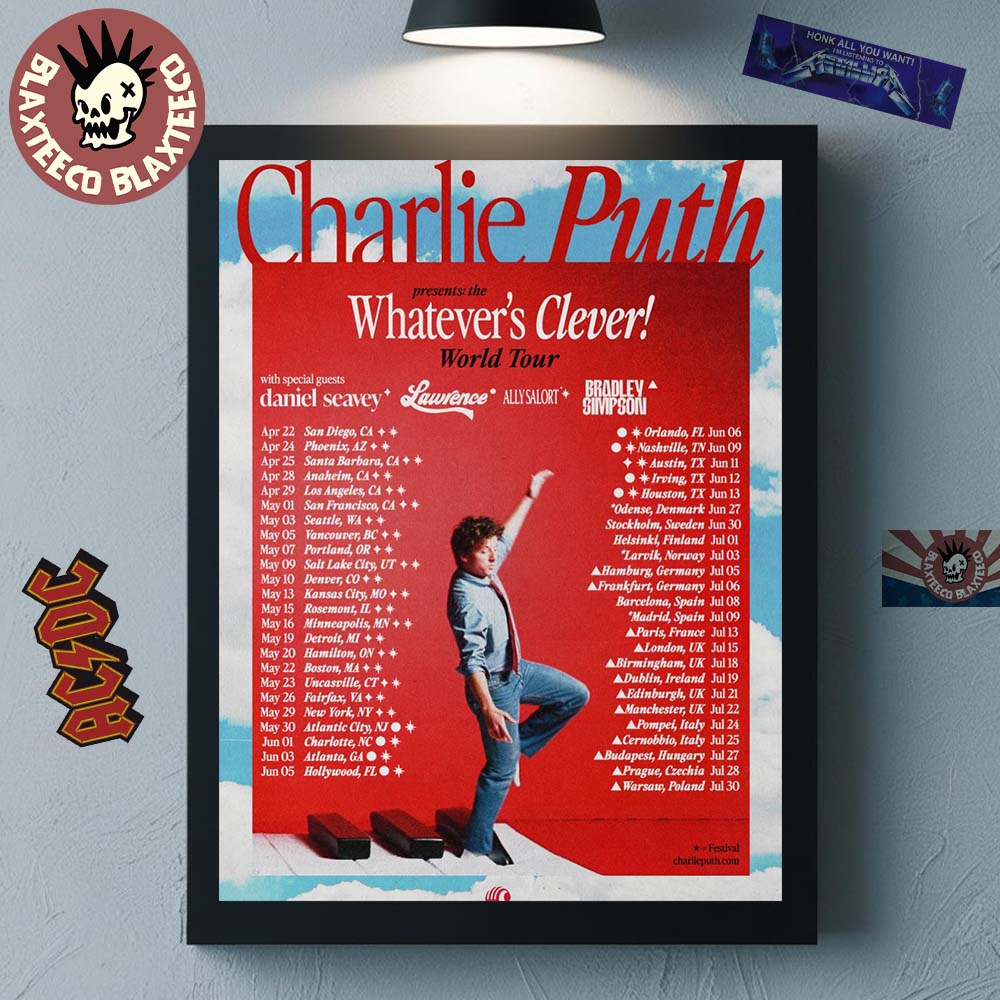 Charlie Puth Whatever’s Clever World Tour 2026 Schedule Dates Home Decor Poster Canvas