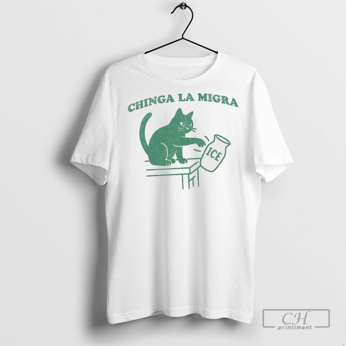Chinga La Migra Cat Pushing A Vase Ice Caricature T Shirts
