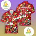 Christmas Excavator Santa Claus And Snowman Red Cotton Hawaiian Shirts