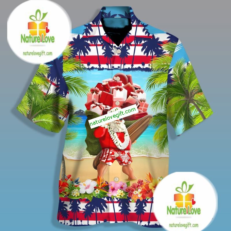 Christmas In July Santa Claus On The Beach Green Hawaiian Shirt Outfit