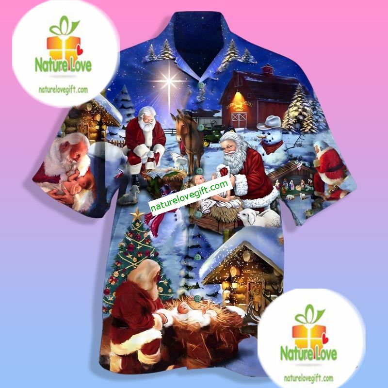 Christmas Santa Claus And Child Purple Original Hawaiian Shirt
