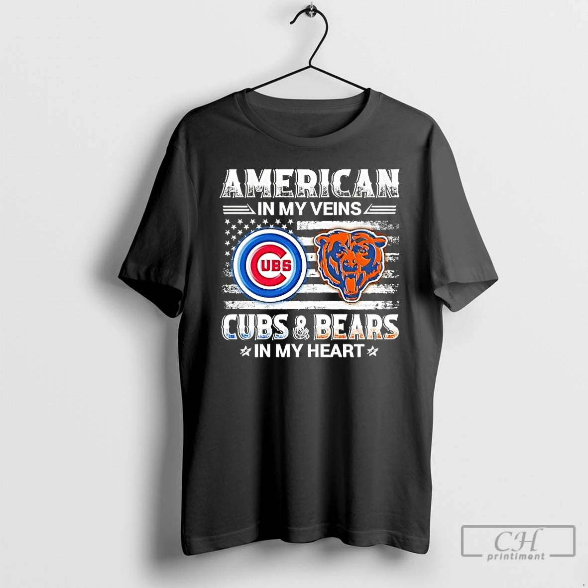 Classic American In My Veins Chicago Sports Cubs And Bears In My Heart T Shirts