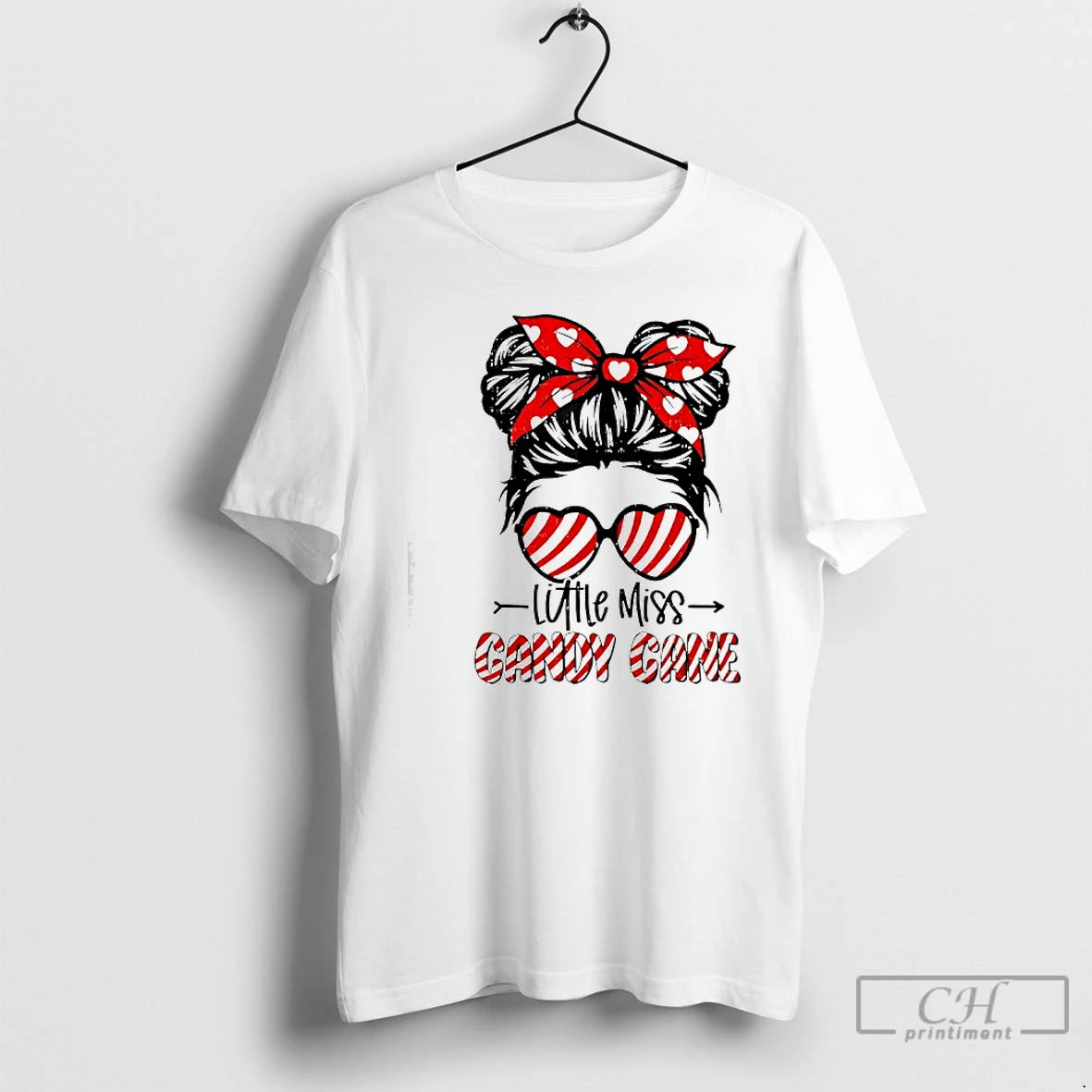 Classic Little Miss Candy Cane Messy Bun Girl Christmas Holiday