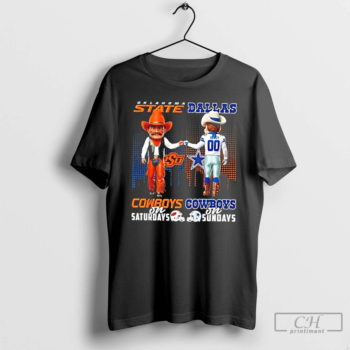 Classic Mascots Oklahoma State Cowboys On Saturdays X Dallas Cowboys On Sundays Skyline T Shirts