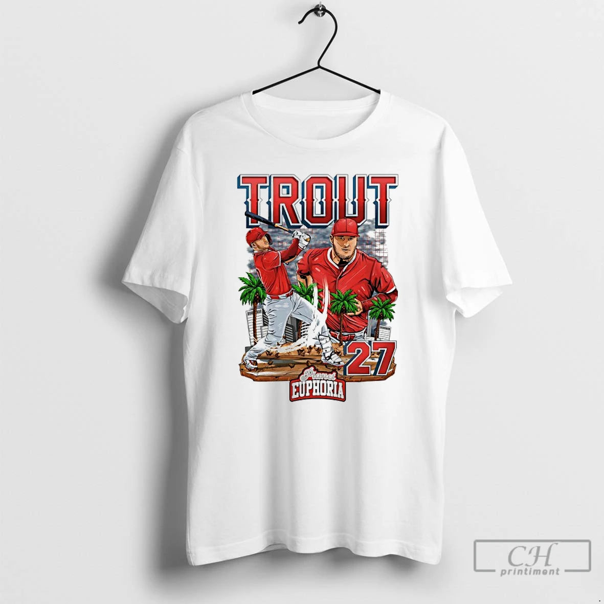 Classic Mike Trout 27 Los Angeles Angels Collage Slugger Swing Skyline