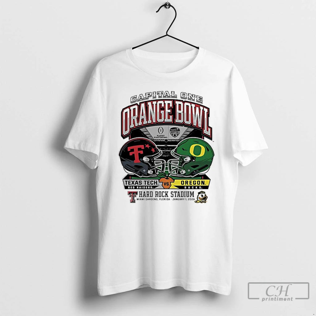 Classic Oregon Vs Texas Tech 2025 Orange Bowl Hard Rock Stadium Helmet T Shirts Sweater