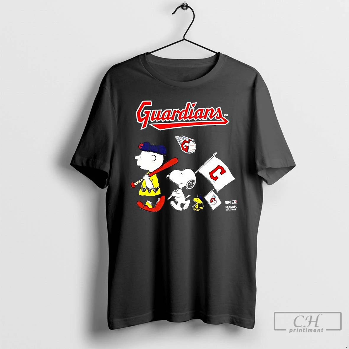 Classic Peanuts Chracters Flag With Cleveland Guardians