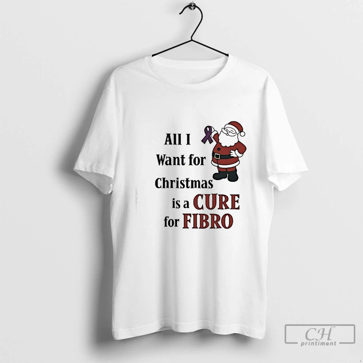 Classic Santa Awareness All I Want For Christmas Is A Cure For Fibro T Shirts