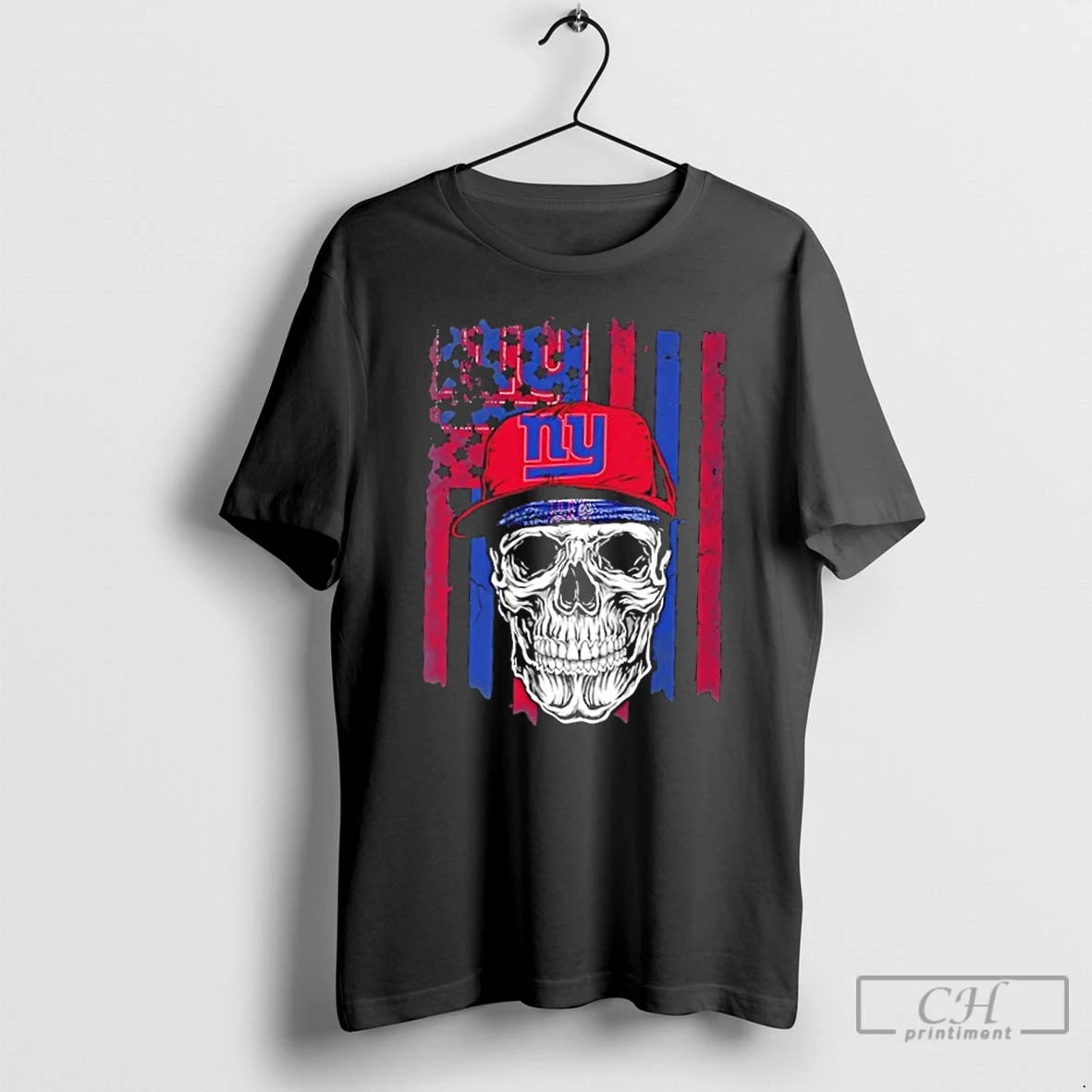 Classic Skull Wearing A Cap New York Giants Us Flag