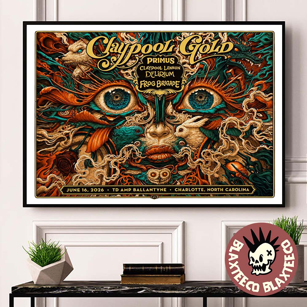 Claypool Gold Primus Claypool Lennon Delirium And Frog Brigade Charlotte North Carolina 2026 Event Poster At TD AMP Ballantyne On June 16 2026 Poster Canvas