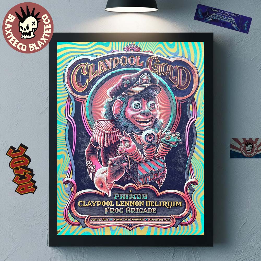 Claypool Gold Primus Claypool Lennon Delirium And Frog Brigade Columbus Ohio 2026 Event Poster At Kemba Live Outdoor On June 6 2026 Poster Canvas