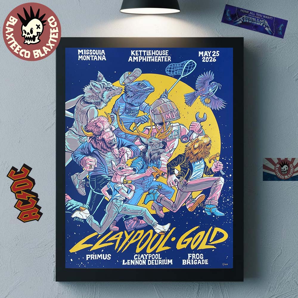 Claypool Gold Primus Claypool Lennon Delirium And Frog Brigade Missoula Montana 2026 Gig Poster At Kettle House Amphitheater On May 25 2026 Poster Canvas