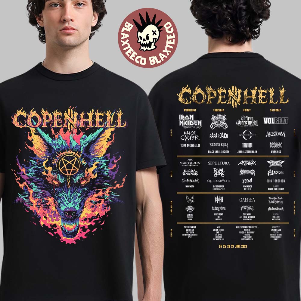 Copenhell Festival 2026 Merch Copenhagen Denmark From 24 To 27 June 2026 Lineup Wolf Pentagram T-Shirt