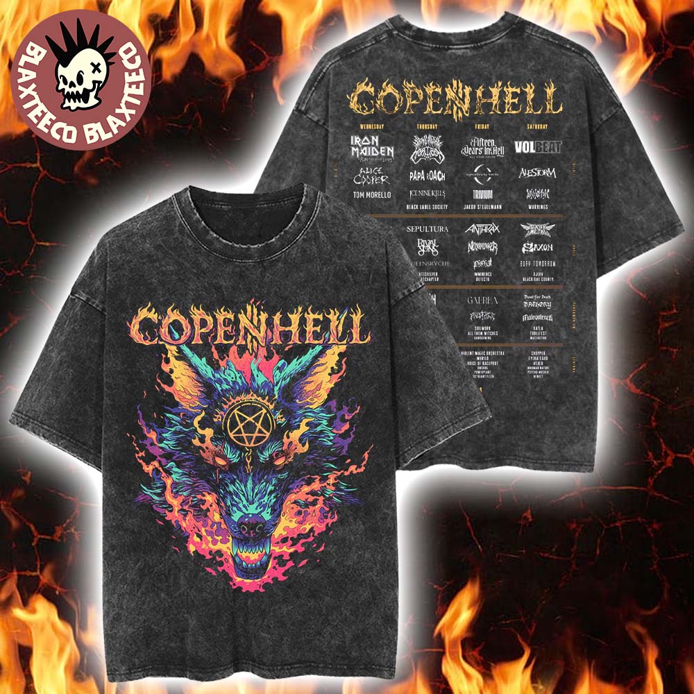 Copenhell Festival 2026 Merch Copenhagen Denmark From 24 To 27 June 2026 Lineup Wolf Pentagram Vintage Washed Tee
