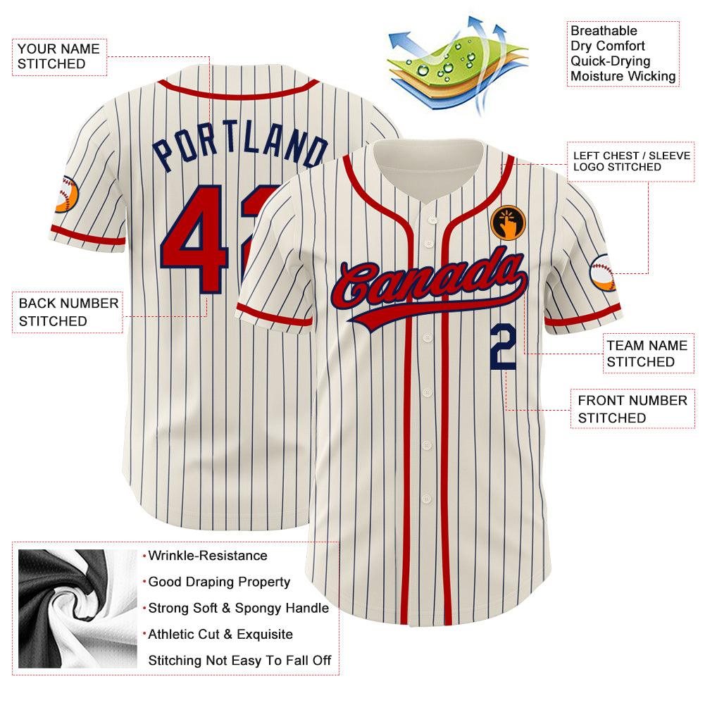 Custom Cream Navy Pinstripe Red Authentic Baseball Jersey