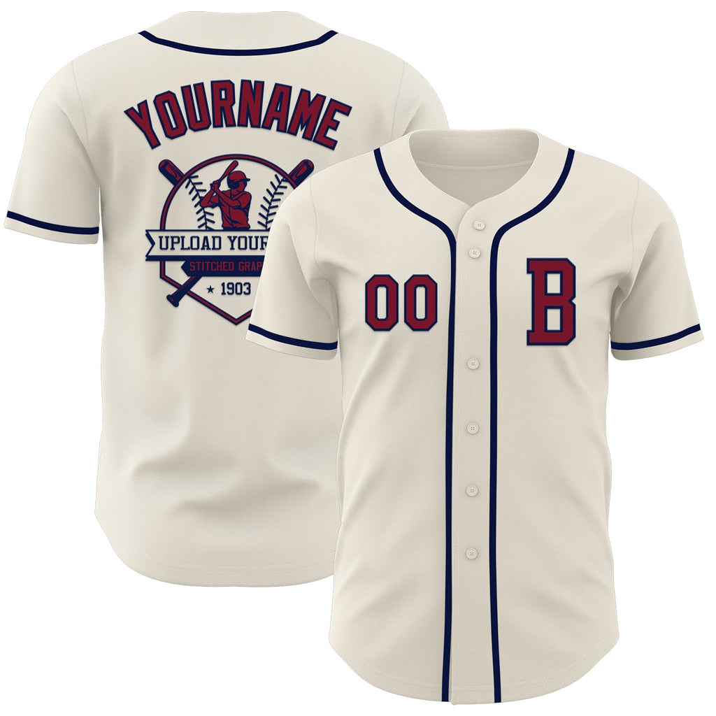 Custom Cream Crimson-Navy Authentic Baseball Jersey