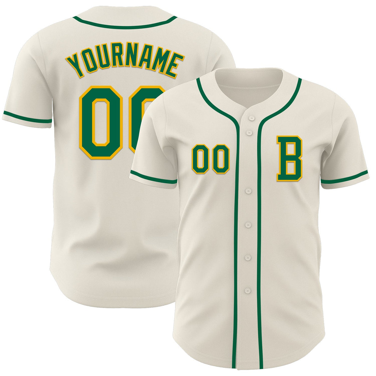 Custom Cream Kelly Green-Gold Authentic Baseball Jersey