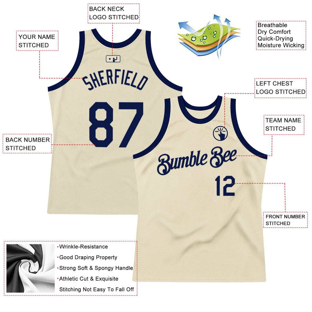 Custom Cream Navy Authentic Throwback Basketball Jersey