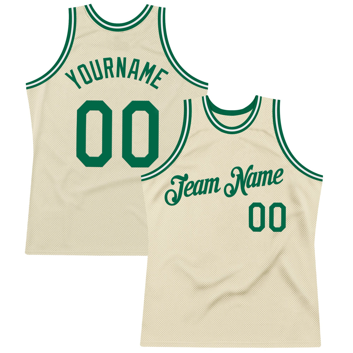 Custom Cream Kelly Green-White Authentic Throwback Basketball Jersey