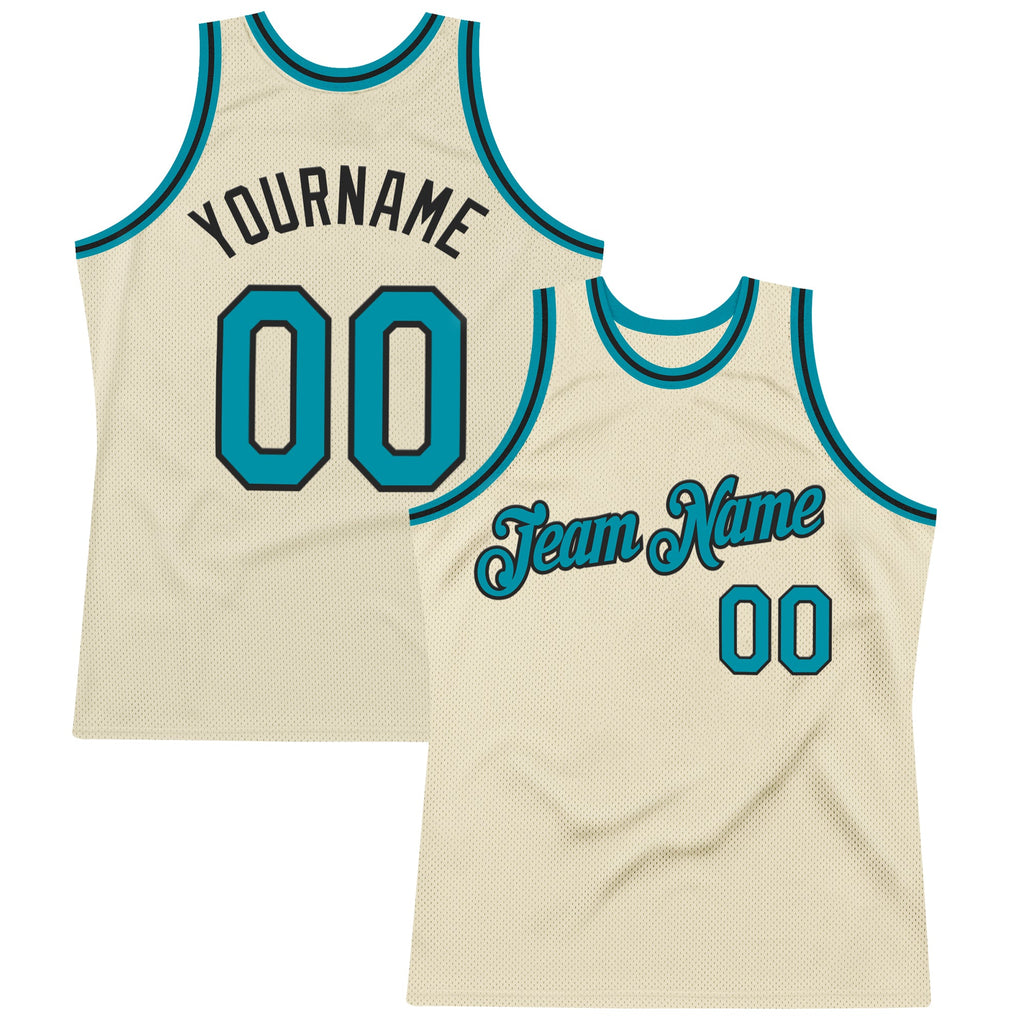 Custom Cream Teal-Black Authentic Throwback Basketball Jersey