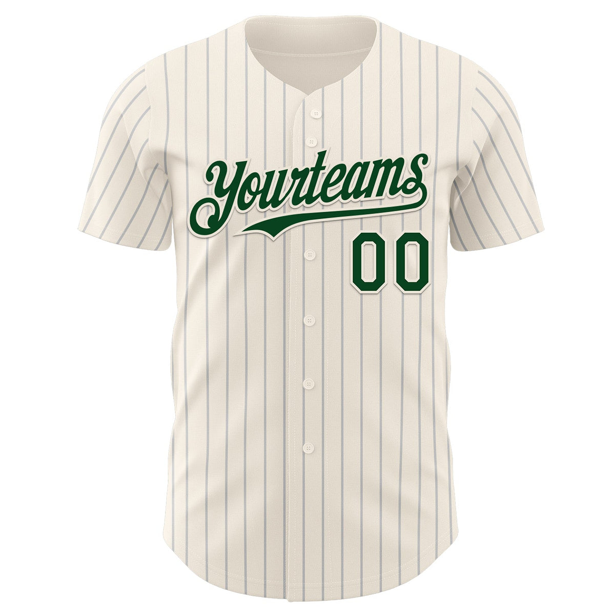 Custom Cream Gray Pinstripe Green Authentic Baseball Jersey