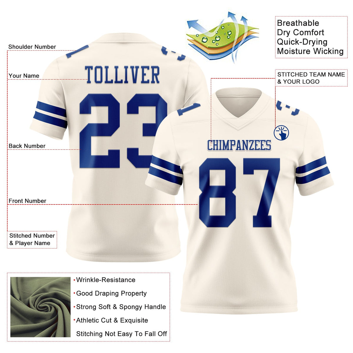Custom Cream Royal Authentic Football Jersey