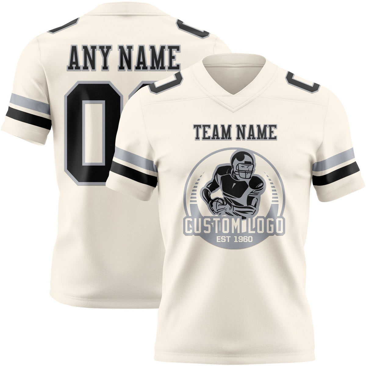 Custom Cream Black-Gray Authentic Football Jersey