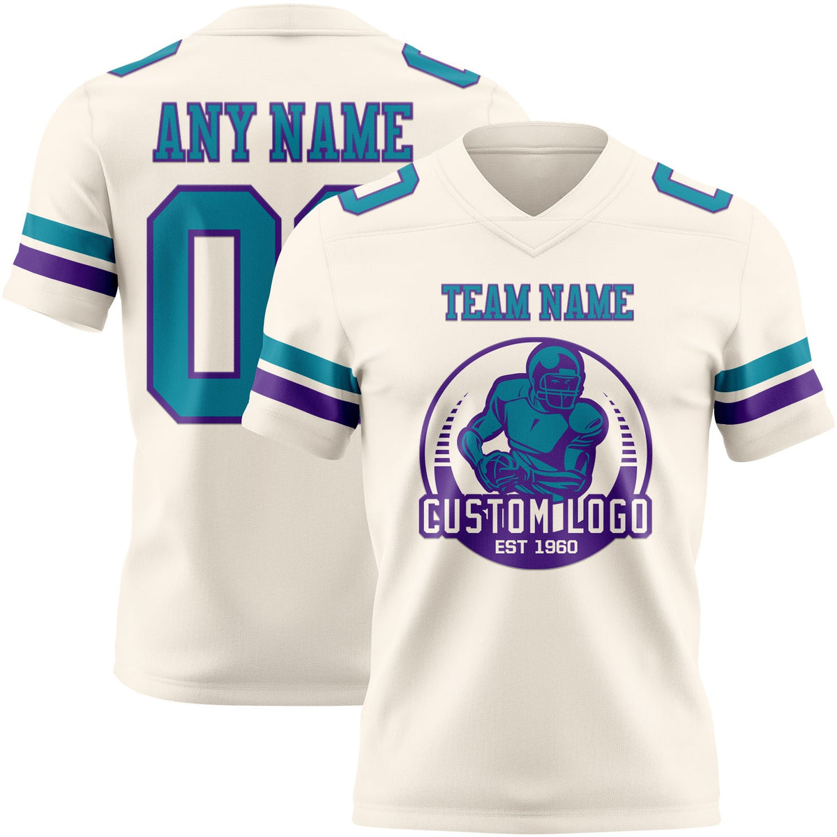 Custom Cream Teal-Purple Authentic Football Jersey