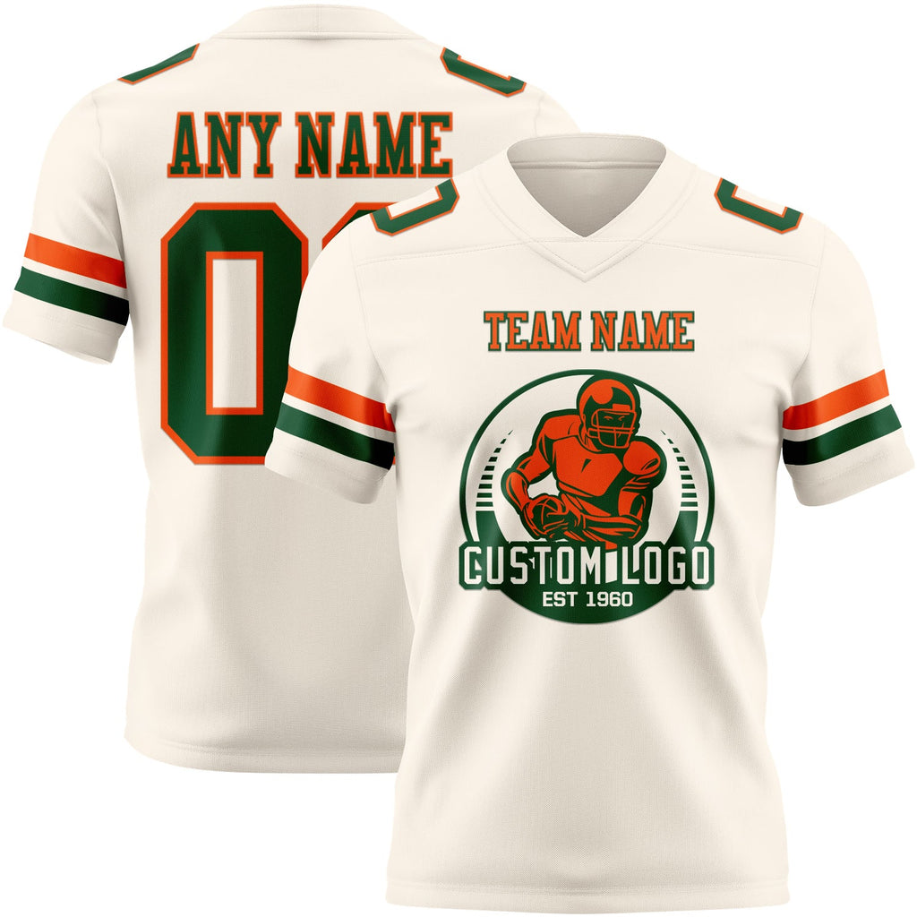 Custom Cream Green-Orange Authentic Football Jersey