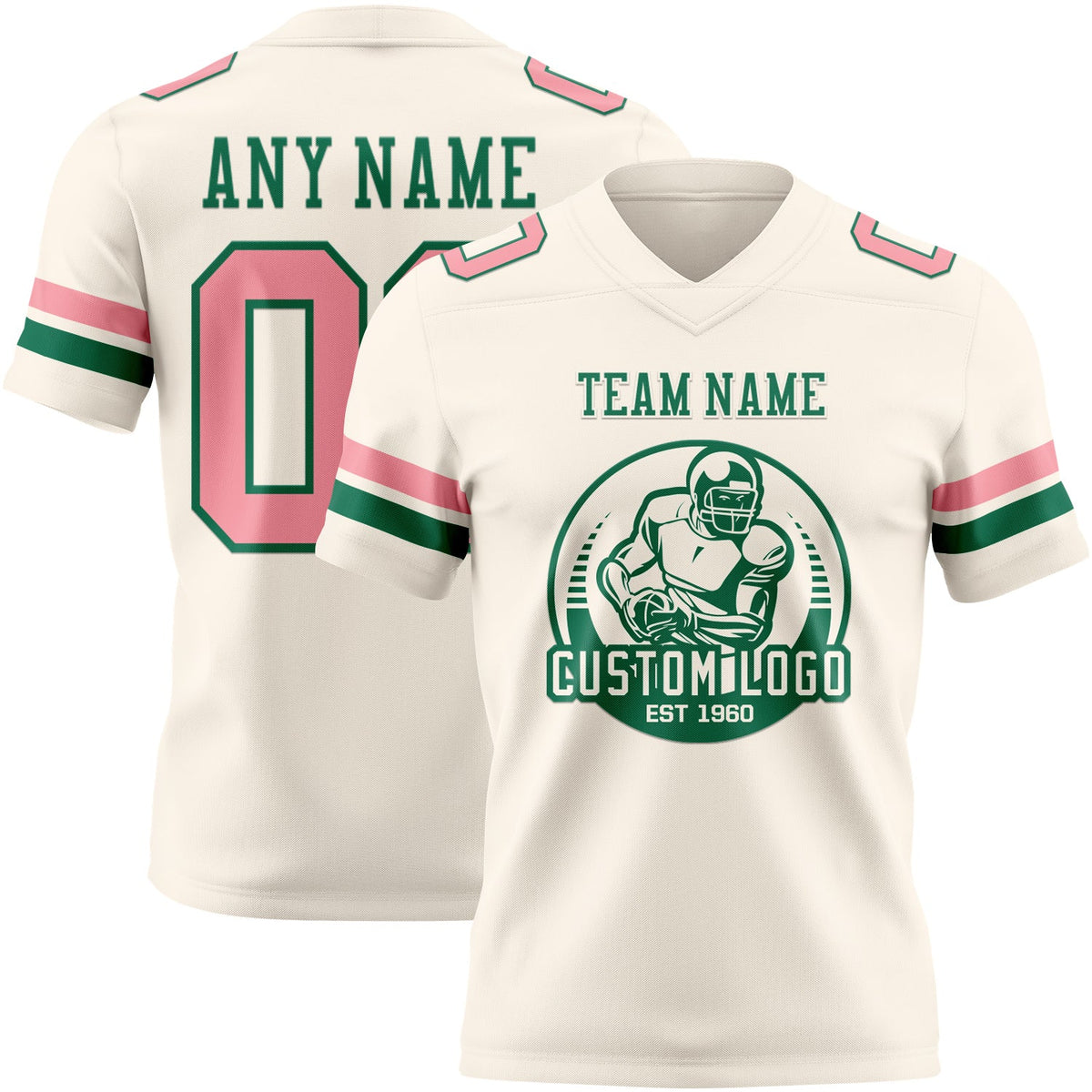 Custom Cream Medium Pink-Kelly Green Authentic Football Jersey